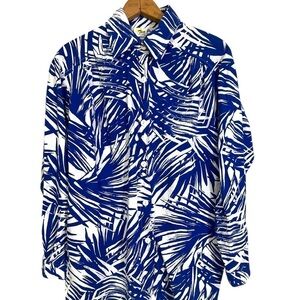 Two Potato Laguna Beach Women Medium Tropical Blouse Top Oversized Blue White